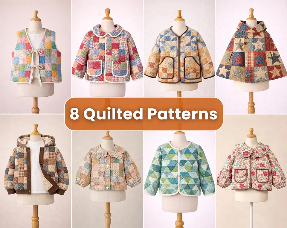 Quilted Patterns Bundle, Kids Pattern, Sewing Patterns for Kids, PDF Pattern, Beginner Pattern, Kids Sewing Patterns, Quilted Jacket Pattern 1