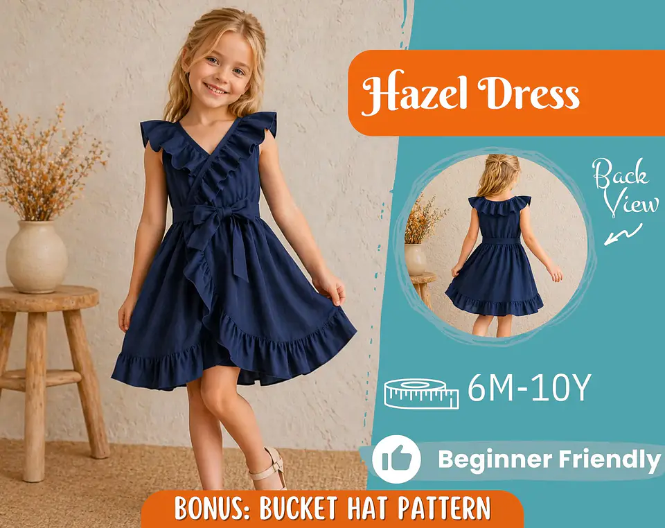 V-neck dress with ruffles sewing pattern for girl 1