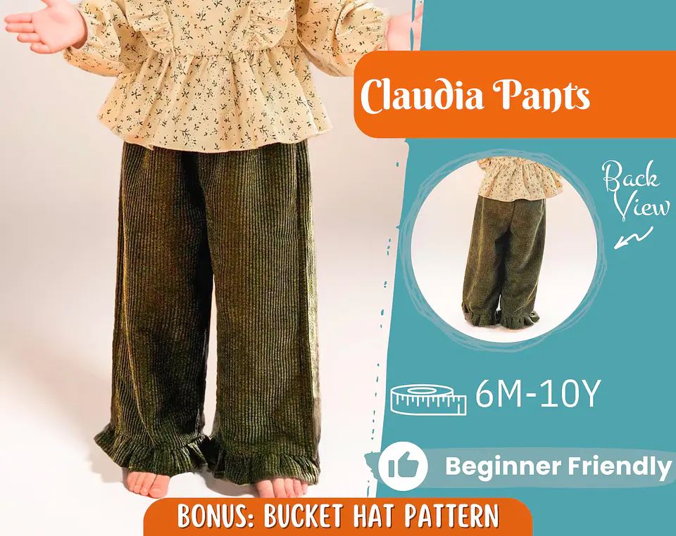 Girls Ruffle Hem Wide Leg Pants Sewing Pattern 1