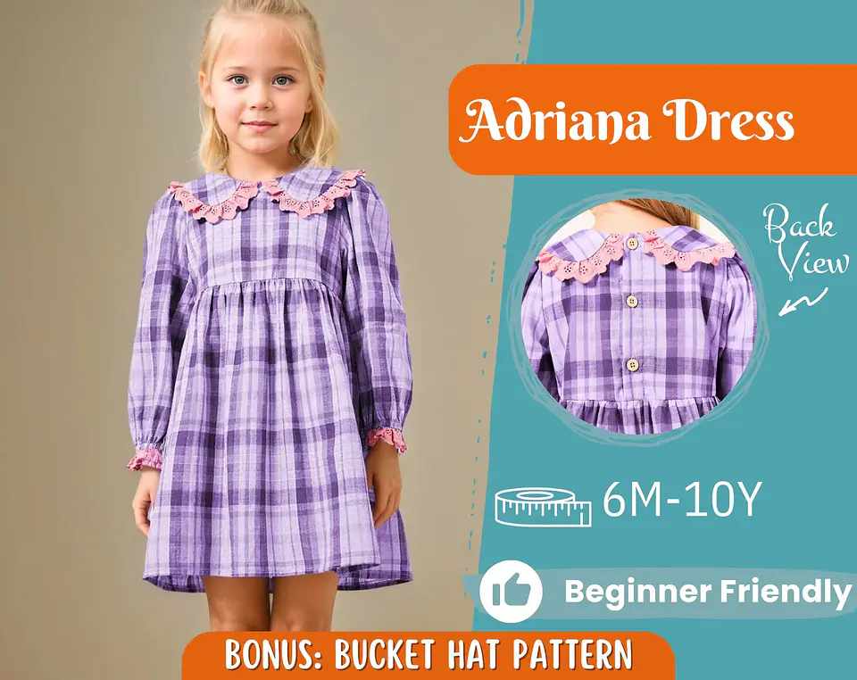 Girls Peter Pan Collar Dress Sewing Pattern 1
