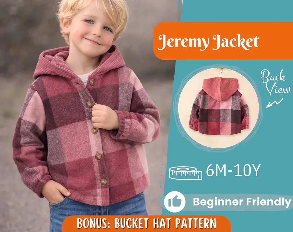 Boys Hooded Button Down Jacket Sewing Pattern 1