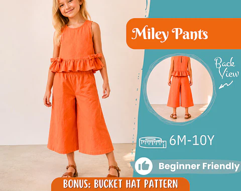 Elastic Waistband Pants Sewing Pattern for Girl
