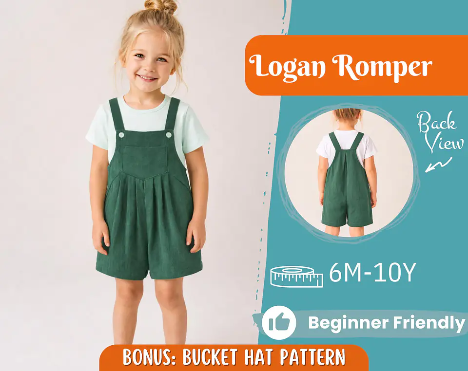 Girls Pleated Overall Shorts Sewing Pattern 1