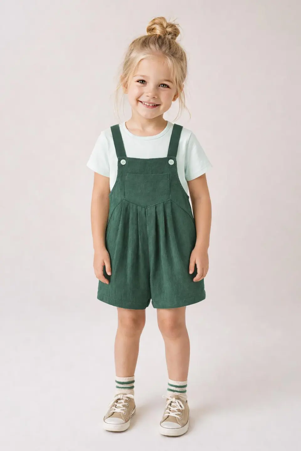 Girls Pleated Overall Shorts Sewing Pattern 3