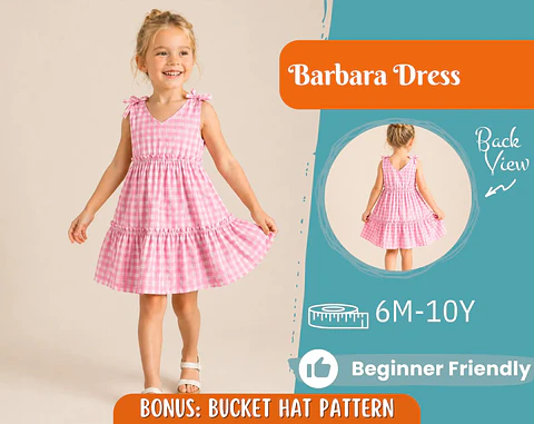 Girls Tie Shoulder Tiered Dress Sewing Pattern