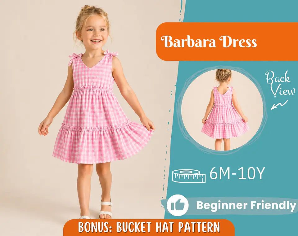 Girls Tie Shoulder Tiered Dress Sewing Pattern 1