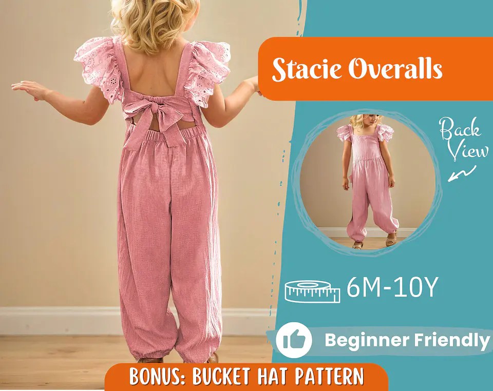 Girls Open-Back Overall Jumpsuit Sewing Pattern 1