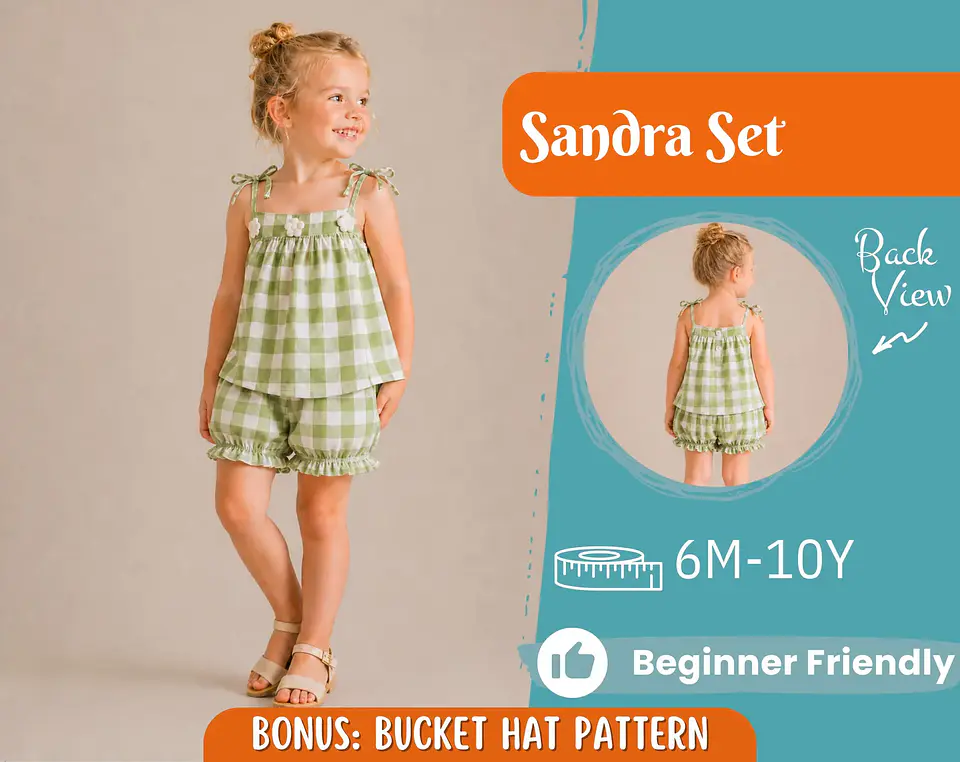 Top and Shorts Pattern for Kids, Girls' Tie-Shoulder A-Line Top with Gathered Neckline 1