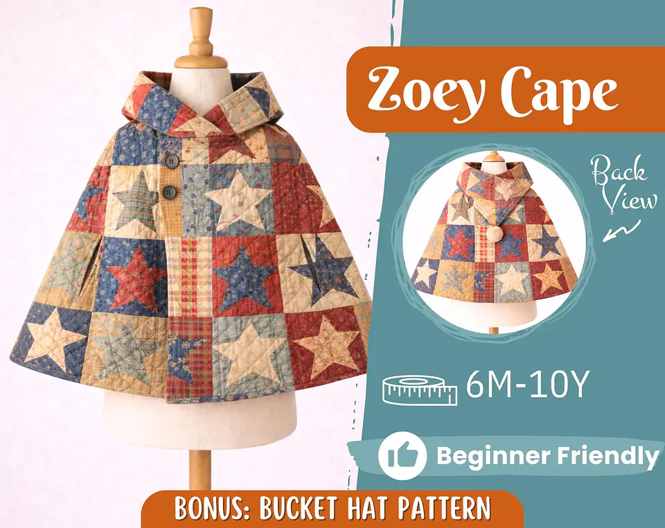 Girls' quilted patchwork hooded jacket Sewing Pattern 1