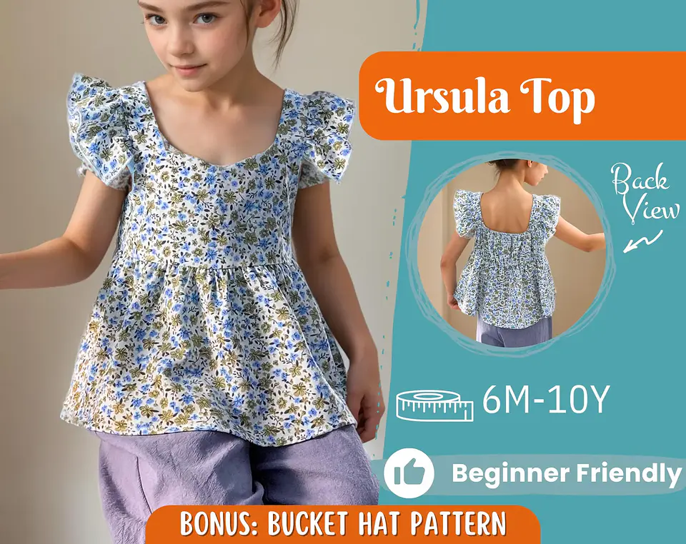 Girls Flutter Sleeve Peplum Top Sewing Pattern 1