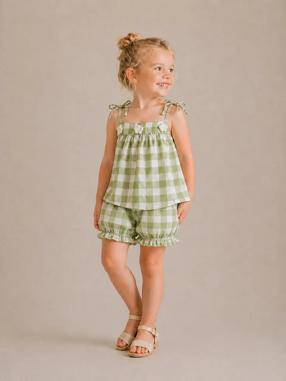 Top and Shorts Pattern for Kids, Girls' Tie-Shoulder A-Line Top with Gathered Neckline 3