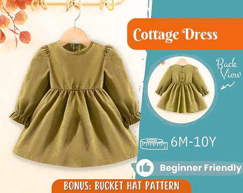 Girls Puff Sleeve Dress Sewing Pattern