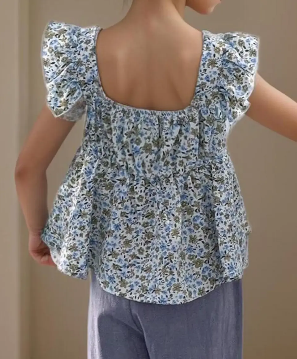 Girls Flutter Sleeve Peplum Top Sewing Pattern 3