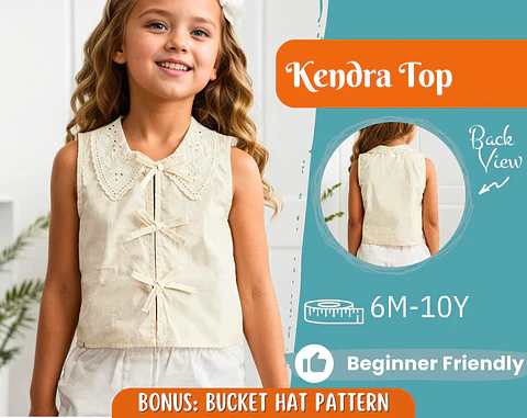 Girls' Sleeveless Blouse with Oversized Embroidered Peter Pan Collar Sewing Pattern
