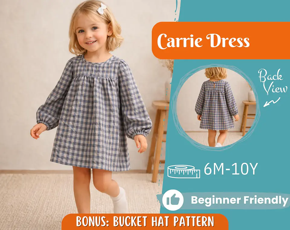 Girls Gathered Yoke Dress Sewing Pattern 1