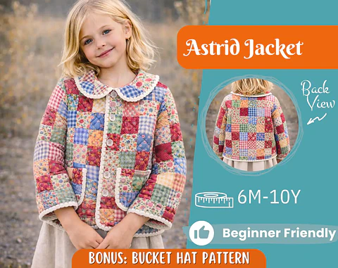 Girls' Quilted Patchwork Jacket with Rounded Peter Pan Collar Sewing Pattern
