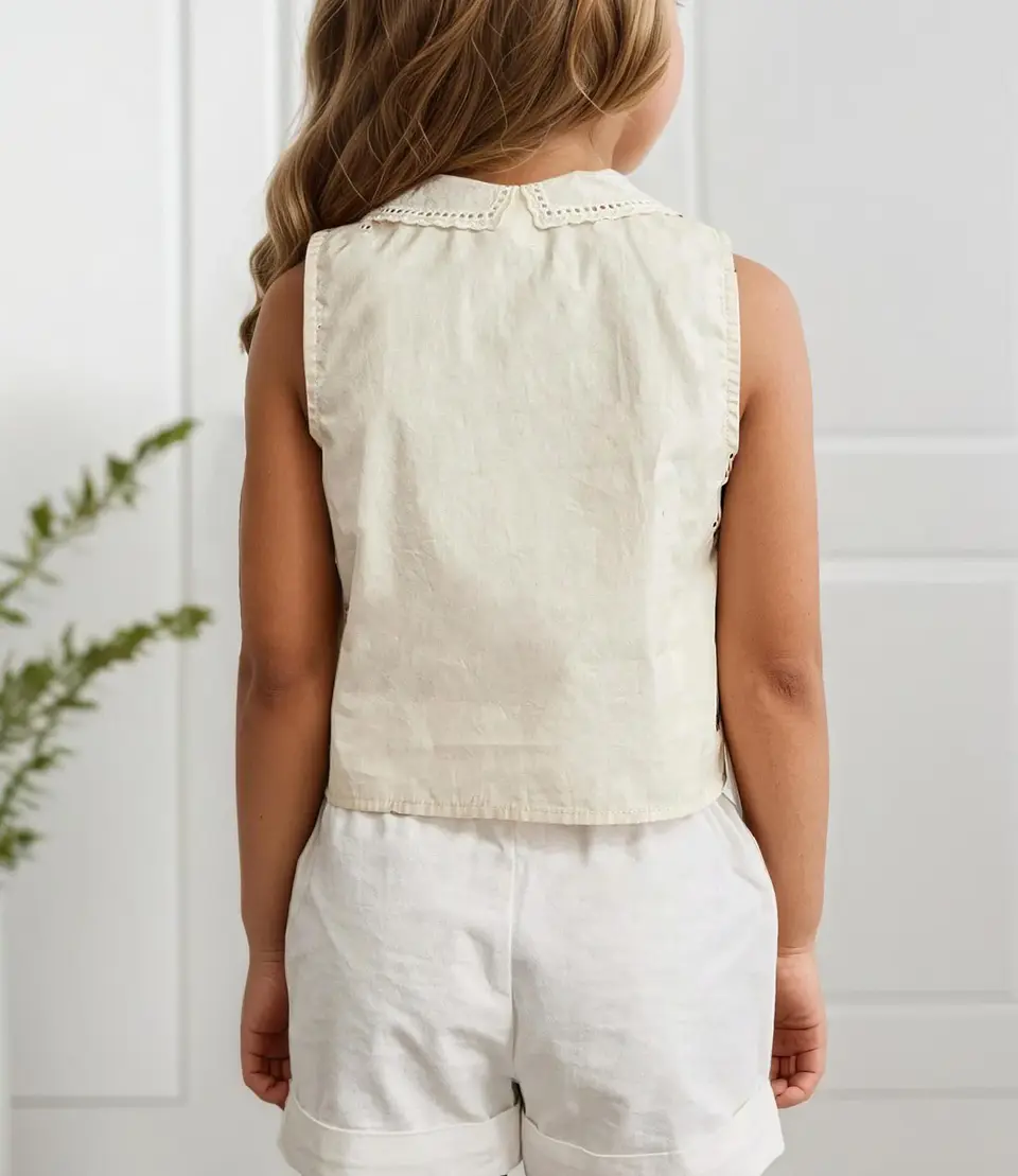 Girls' Sleeveless Blouse with Oversized Embroidered Peter Pan Collar Sewing Pattern 2