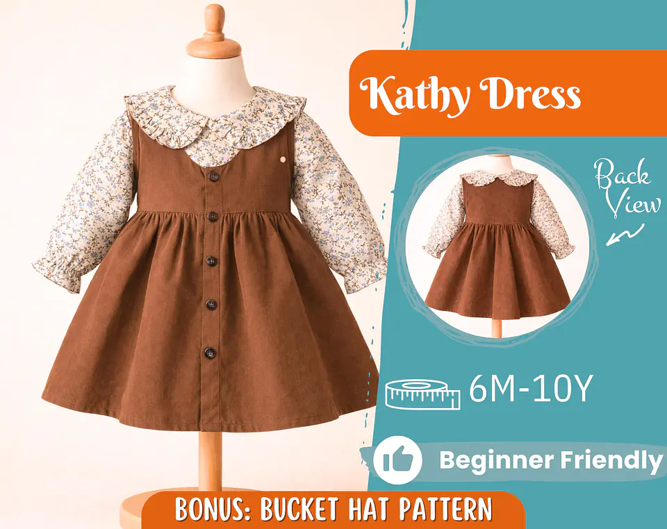 Girls Button-Front Pinafore Dress Sewing Pattern 1