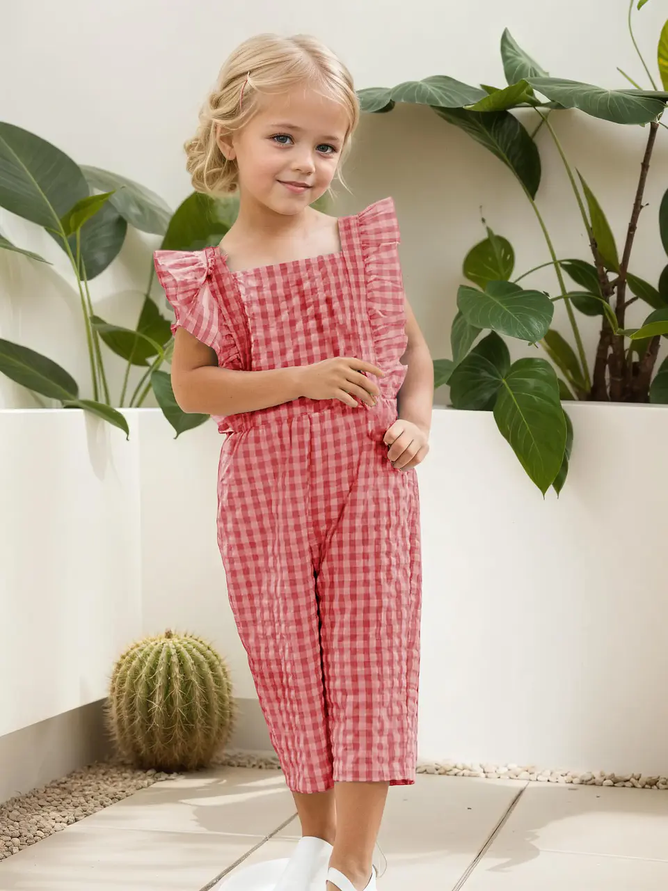 Girls' sleeveless Overalls Sewing Pattern, Square Neckline, Flutter Ruffle Straps 2