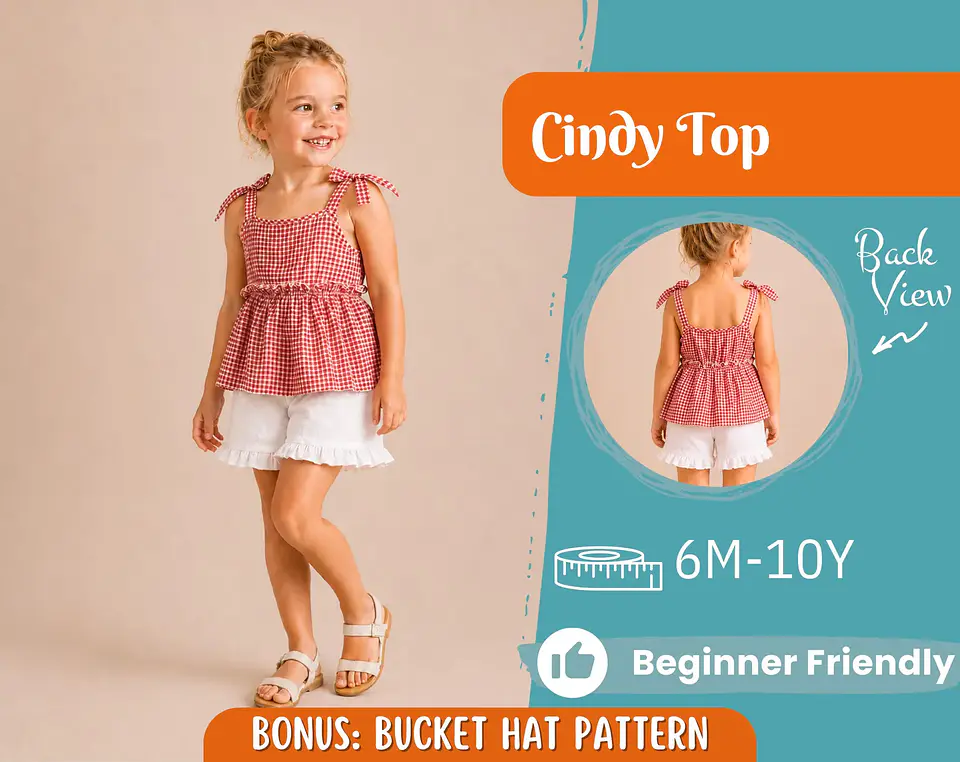 Sewing pattern for peplum top for girls PDF 1