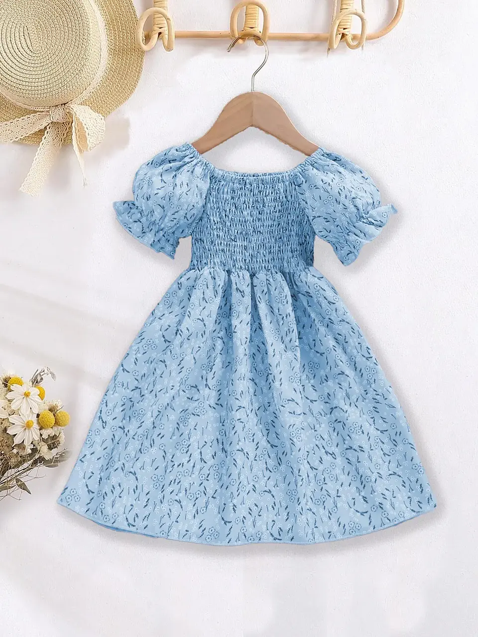 Girls Smocked Puff Sleeve Dress Sewing Pattern 3