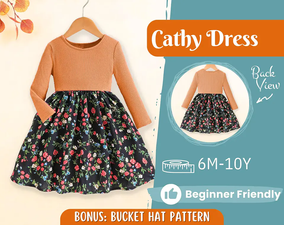 Girls Long Sleeve Knit Dress Sewing Pattern 1