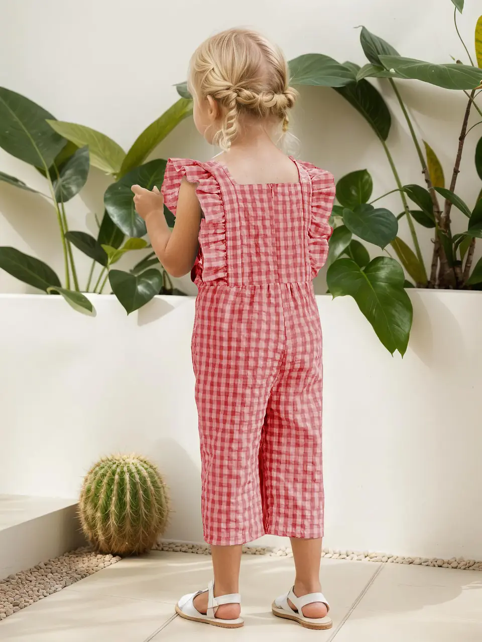 Girls' sleeveless Overalls Sewing Pattern, Square Neckline, Flutter Ruffle Straps 3