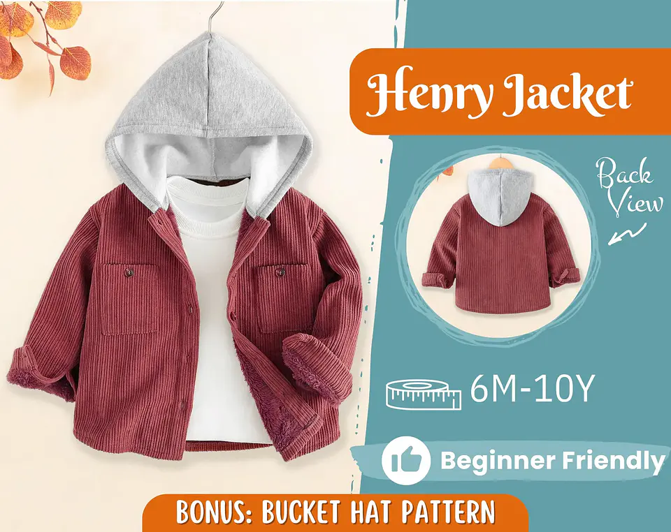 Kids Hooded Corduroy Jacket Sewing Pattern PDF 1