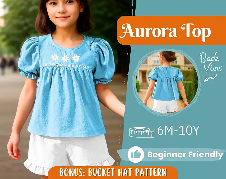 Girls Puff Sleeve Blouse Sewing Pattern 1