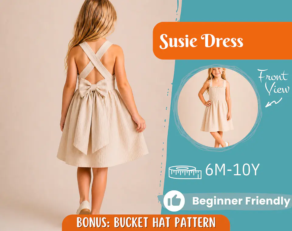 Girls Cross Back Dress Sewing Pattern 1
