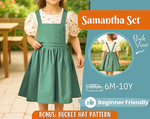 Children's Pinafore Dress and Puff Sleeve Blouse Sewing Pattern