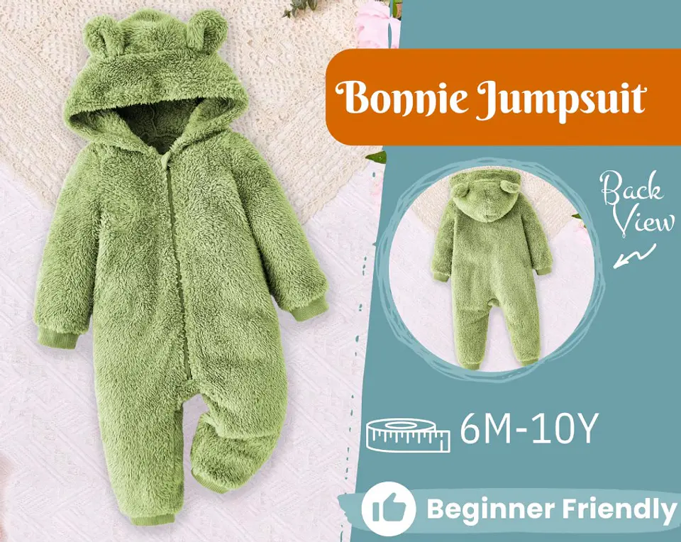 Baby Teddy Bear Hooded Romper Sewing Pattern 1