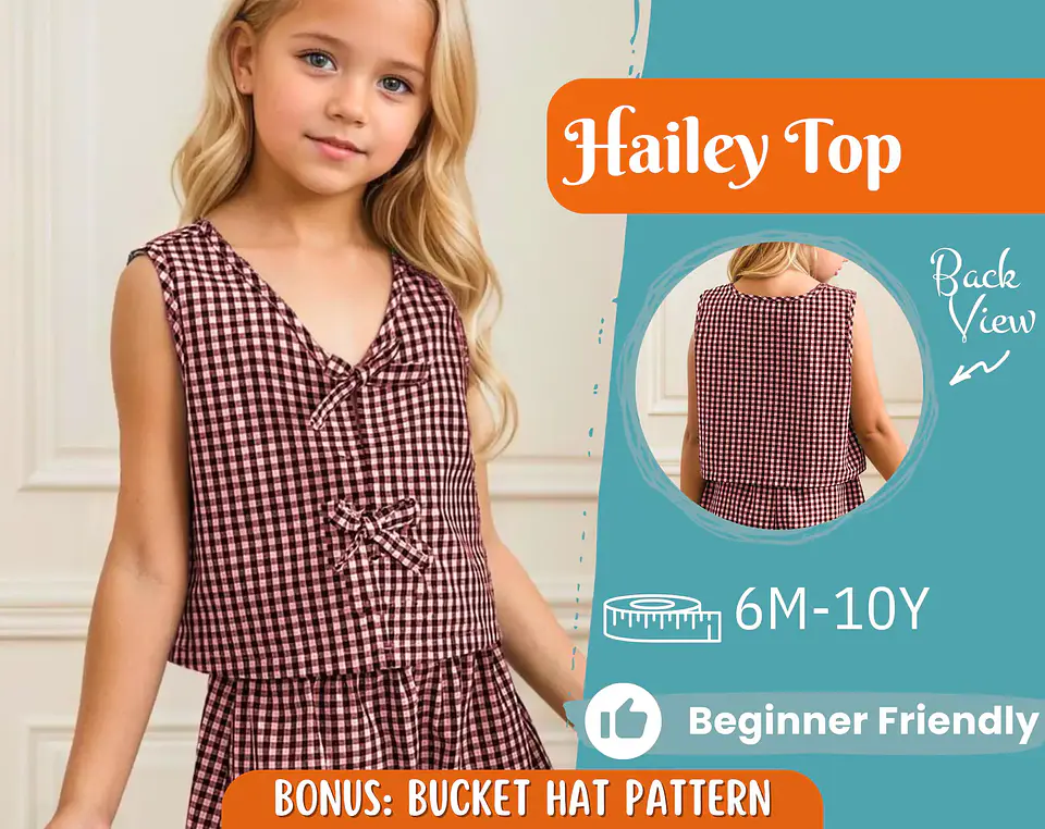 Girls Sleeveless Bow Front Top Sewing Pattern 1
