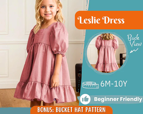 Girls Puff Sleeve Tiered Dress Sewing Pattern