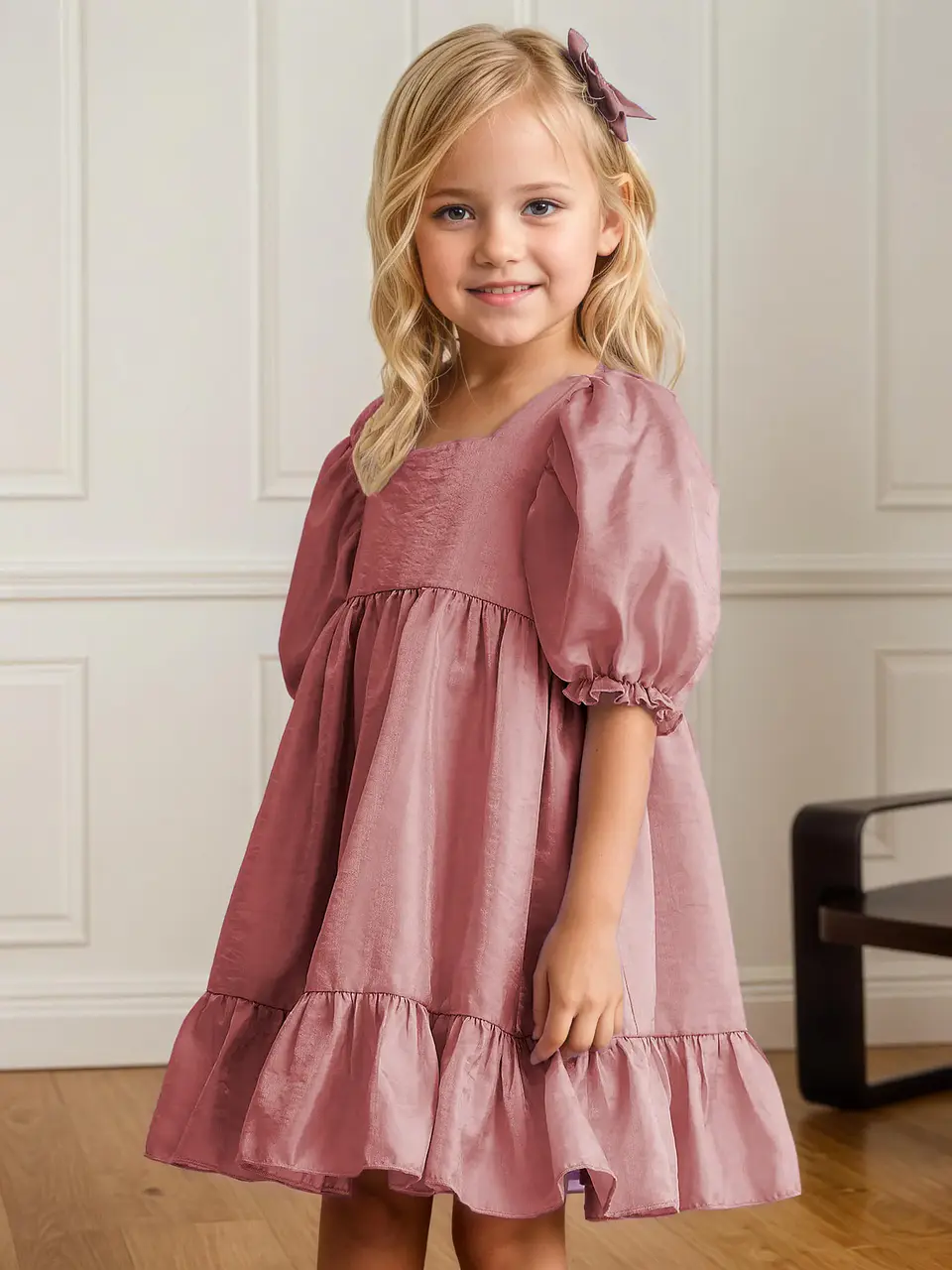 Girls Puff Sleeve Tiered Dress Sewing Pattern 2