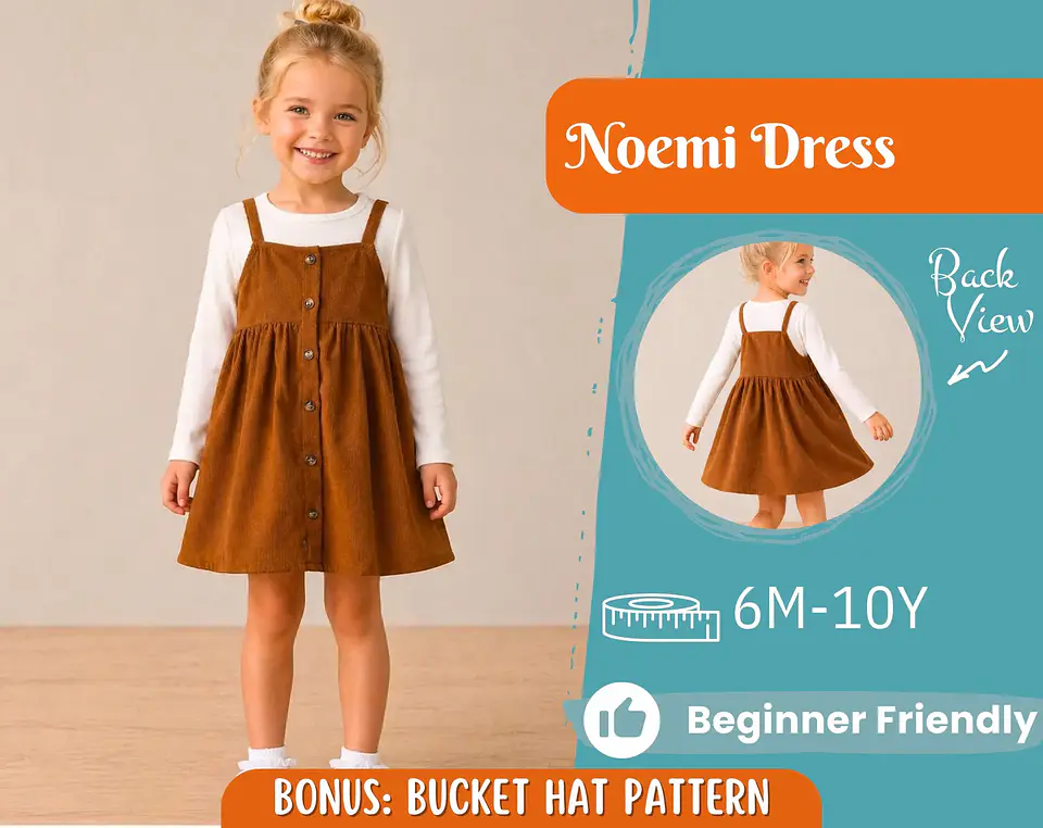 Girls Button-Front Pinafore Dress Sewing Pattern 1
