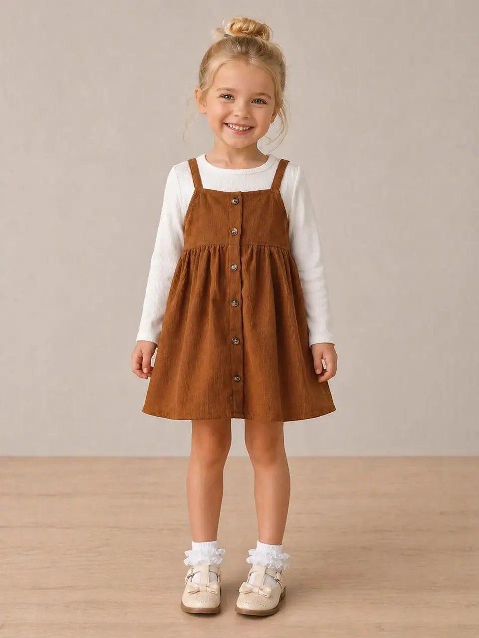 Girls Button-Front Pinafore Dress Sewing Pattern 4