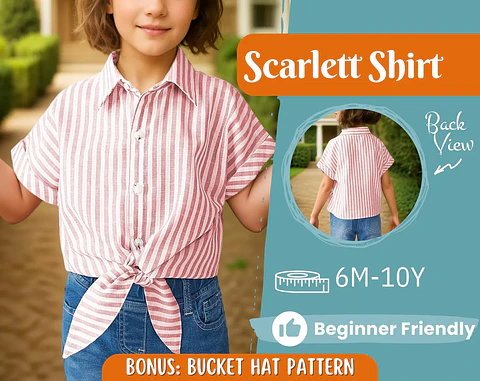 Girls Tie-Front Button-Up Shirt Sewing Pattern