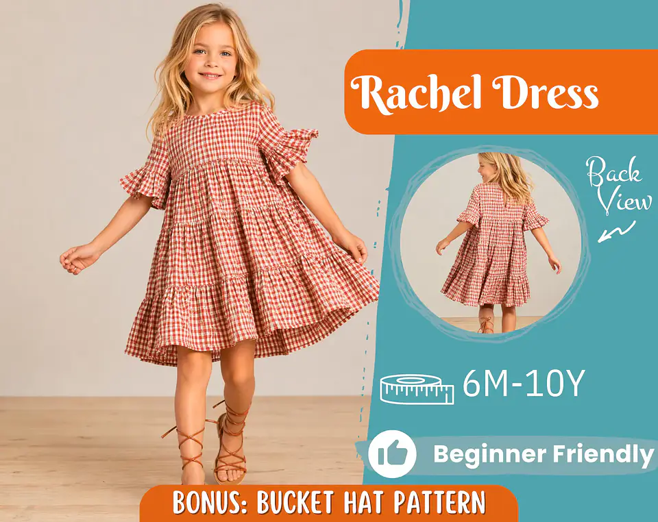 Girls Tiered Ruffle Sleeve Dress Sewing Pattern 1
