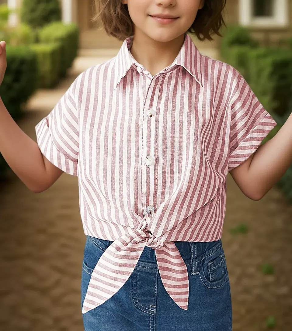 Girls Tie-Front Button-Up Shirt Sewing Pattern 2