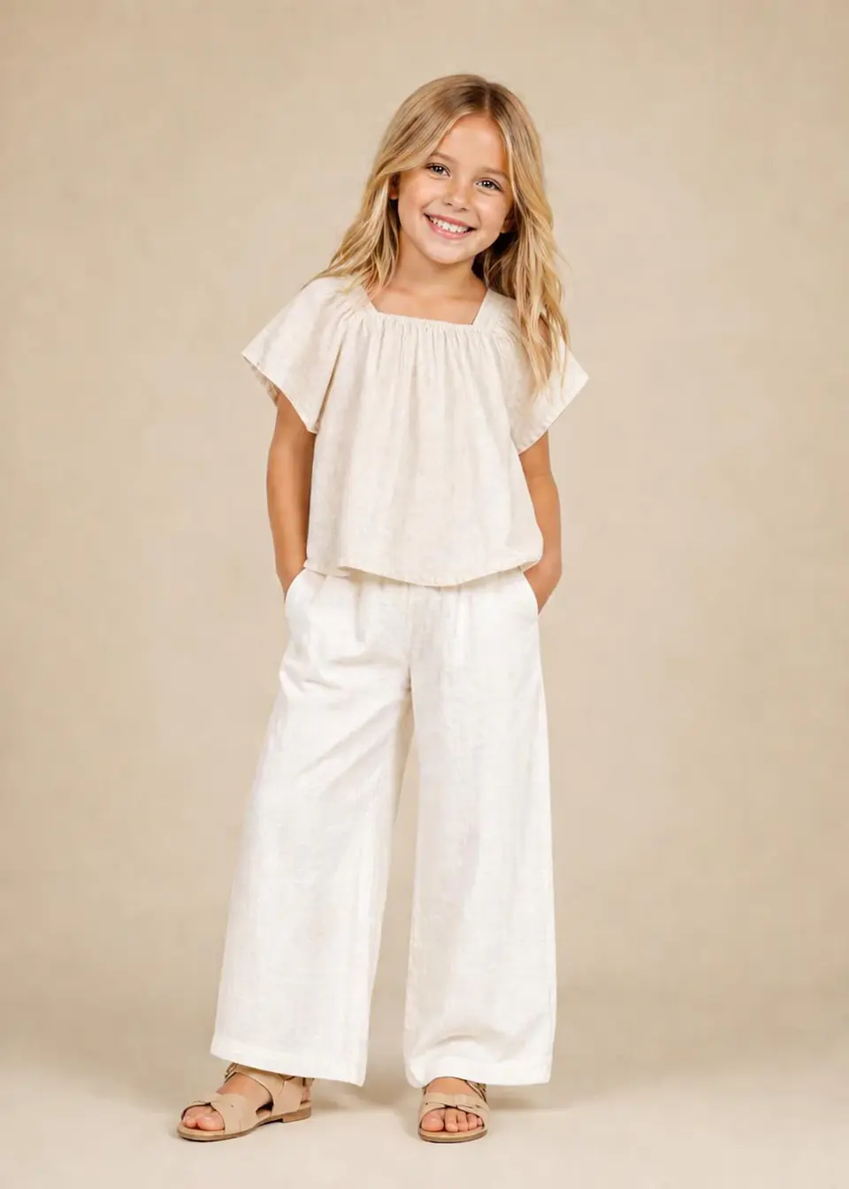 Girls Flutter Sleeve Top and Wide Leg Pants Sewing Pattern 5