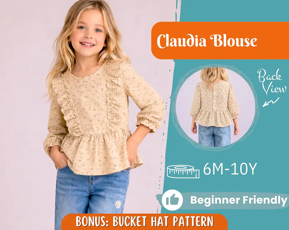 Girls Ruffle Peplum Blouse Sewing Pattern 1