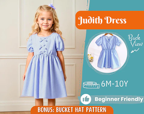 Girls Puff Sleeve Bow Dress Sewing Pattern