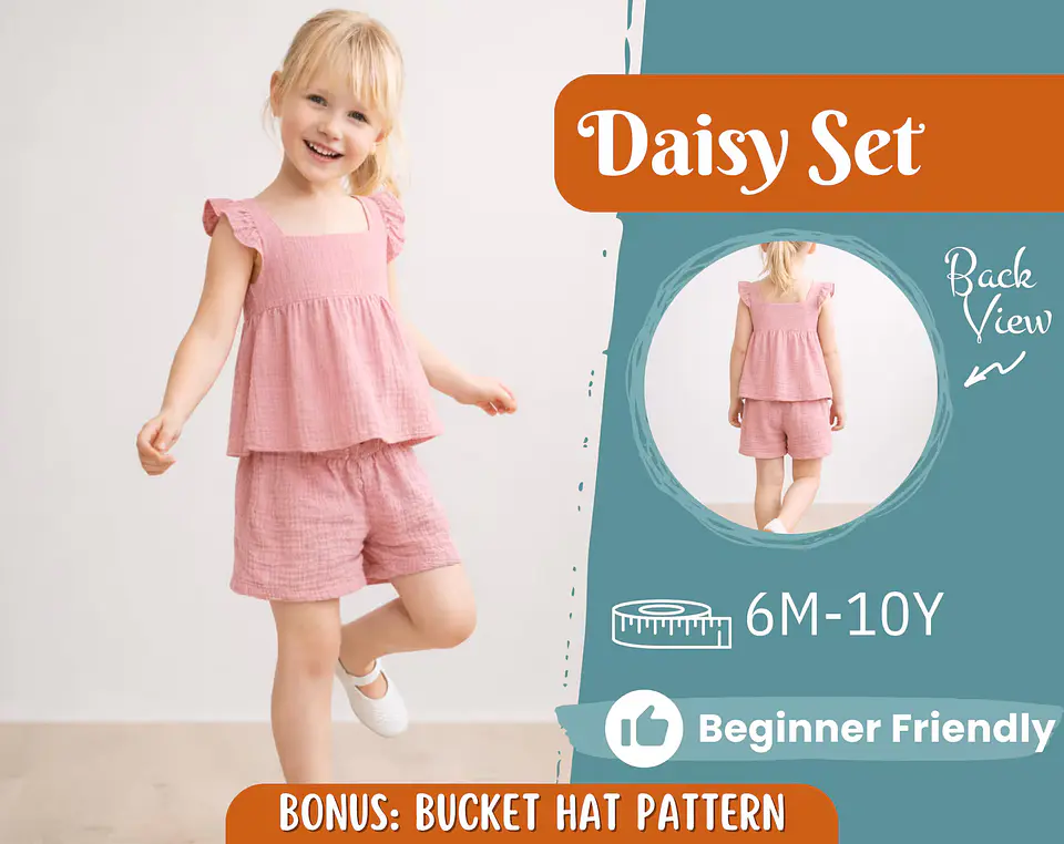 Girls Ruffle Top and Shorts Sewing Pattern 1