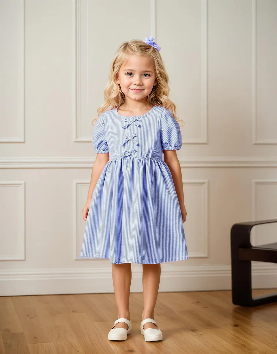 Girls Puff Sleeve Bow Dress Sewing Pattern 2