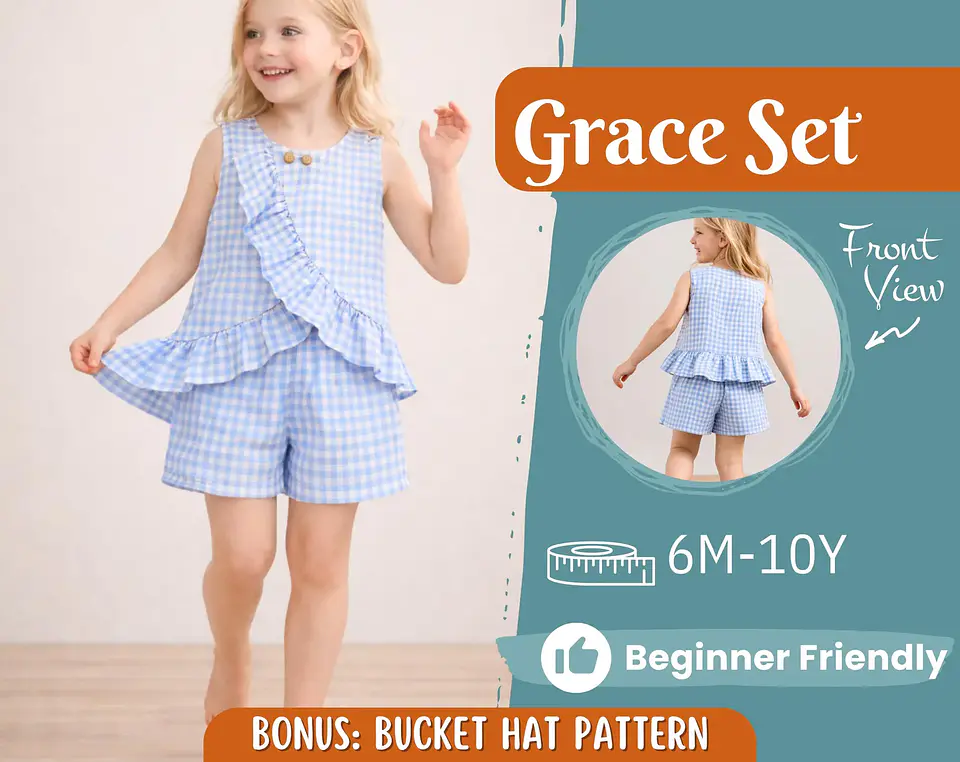 Girls Ruffle Top and Shorts Sewing Pattern 1