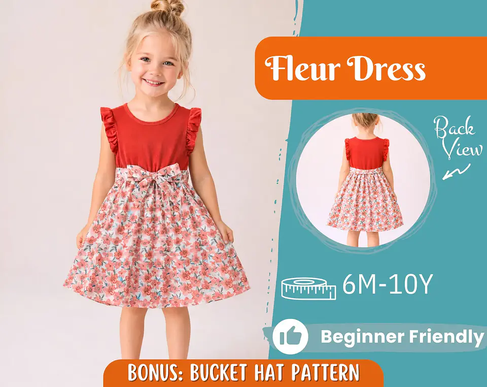 Girls Ruffle Sleeve Dress Sewing Pattern 1