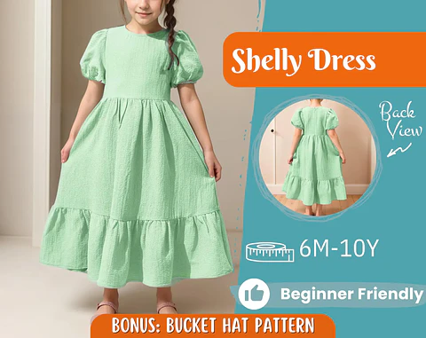 Girls Puff Sleeve Maxi Dress Sewing Pattern