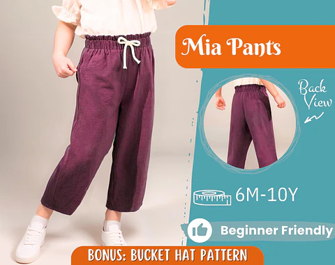 Girls Elastic Waistband Wide Leg Pants Sewing Pattern