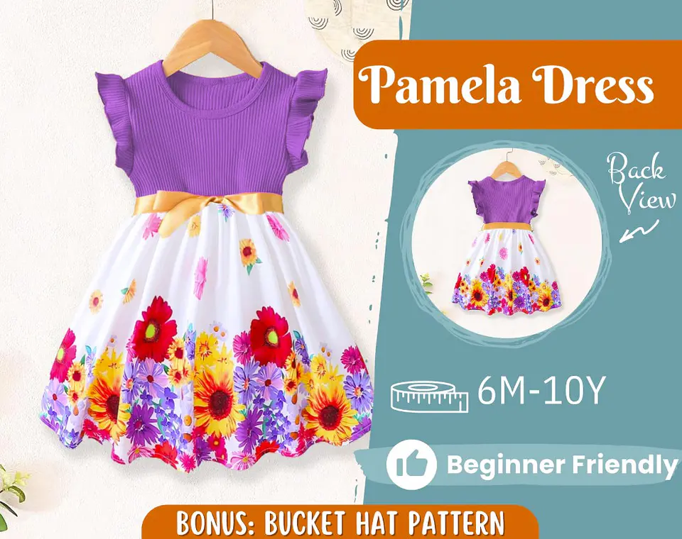 Girls Flutter Sleeve Dress Sewing Pattern PDF 1